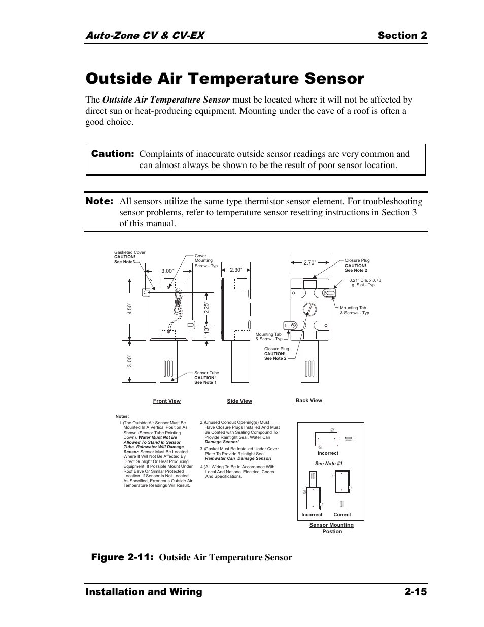 Outside air temperature sensor | Auto-Zone Control Systems Auto-Zone CV & CV-EX Systems Installation & Operation (Version 01C) User Manual | Page 27 / 120