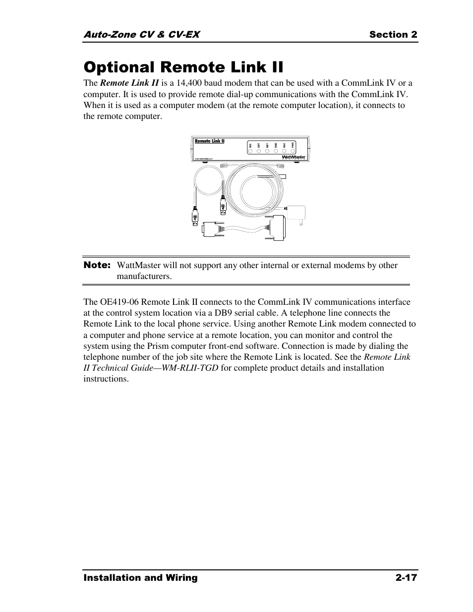 Optional remote link ii | Auto-Zone Control Systems Auto-Zone CV & CV-EX Systems Installation & Operation (Version 01C) User Manual | Page 29 / 120