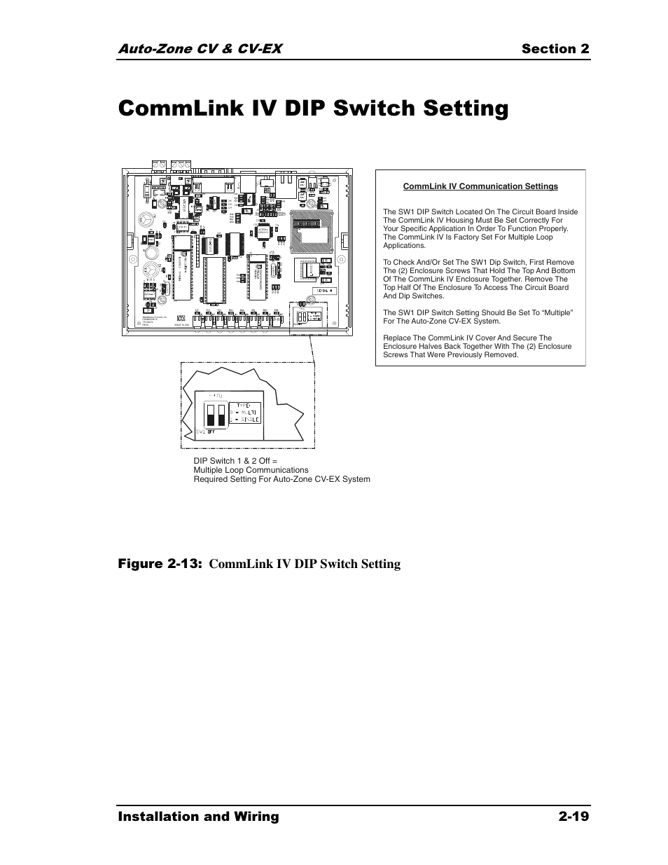 Commlink iv dip switch setting, Figure 2-13: commlink iv dip switch setting | Auto-Zone Control Systems Auto-Zone CV & CV-EX Systems Installation & Operation (Version 01C) User Manual | Page 31 / 120