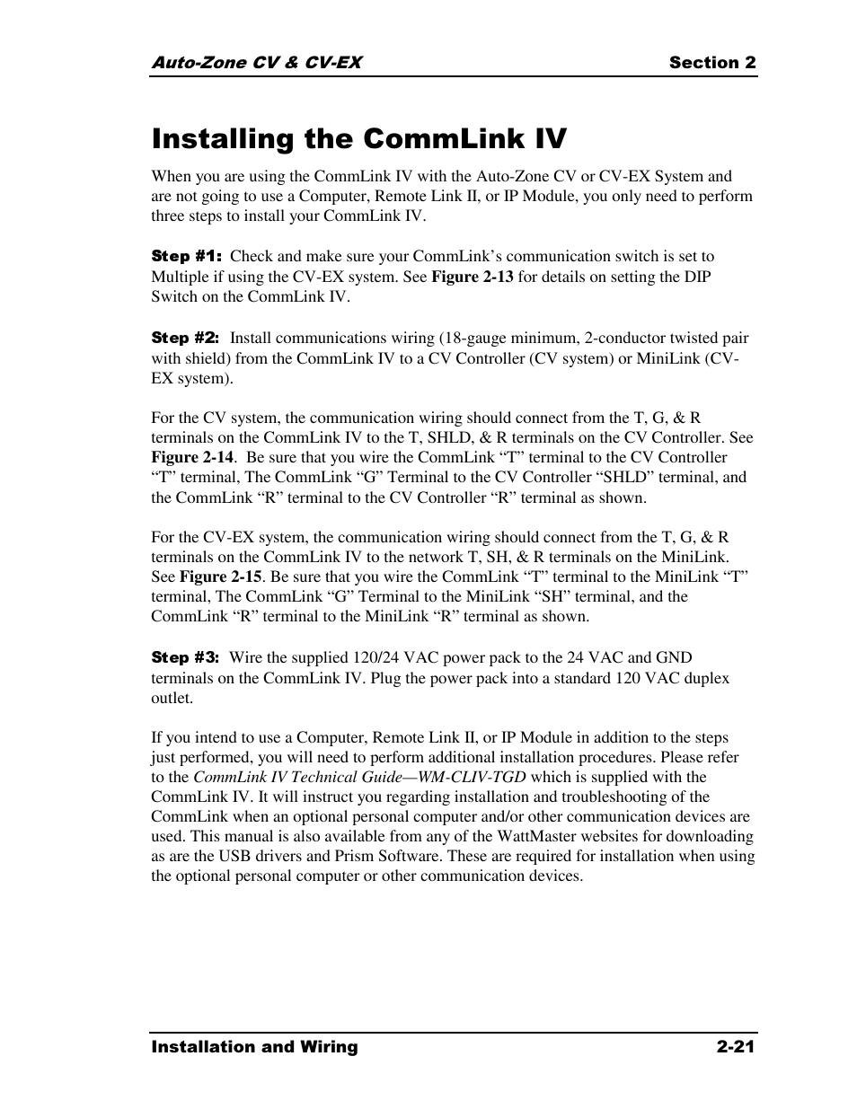 Installing the commlink iv | Auto-Zone Control Systems Auto-Zone CV & CV-EX Systems Installation & Operation (Version 01C) User Manual | Page 33 / 120