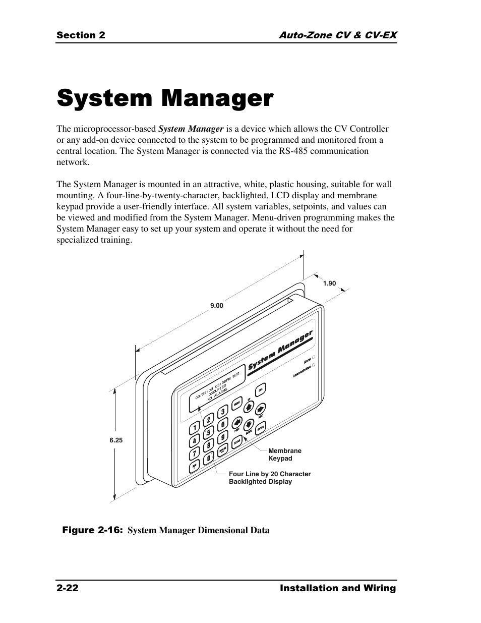 System manager | Auto-Zone Control Systems Auto-Zone CV & CV-EX Systems Installation & Operation (Version 01C) User Manual | Page 34 / 120