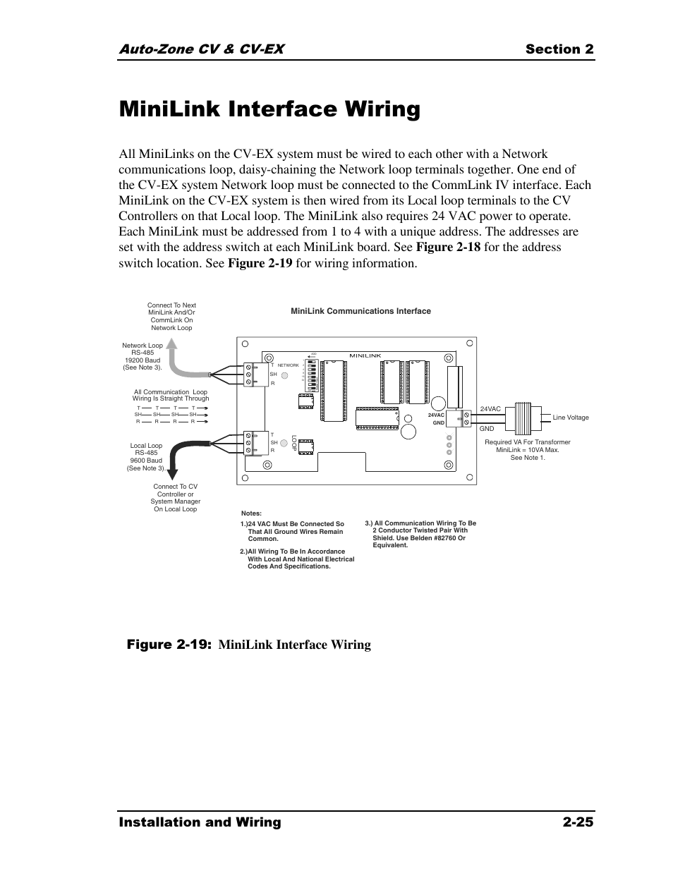 Minilink interface wiring, Figure 2-19: minilink interface wiring | Auto-Zone Control Systems Auto-Zone CV & CV-EX Systems Installation & Operation (Version 01C) User Manual | Page 37 / 120