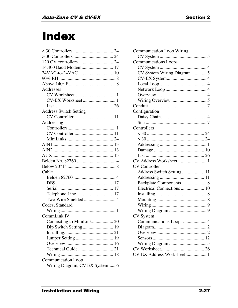 Index | Auto-Zone Control Systems Auto-Zone CV & CV-EX Systems Installation & Operation (Version 01C) User Manual | Page 39 / 120