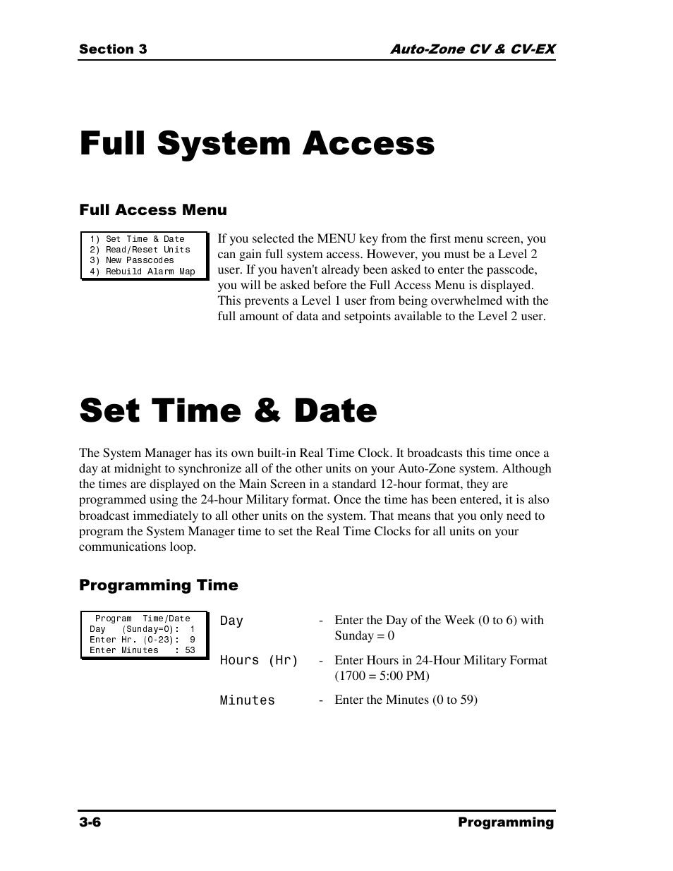 Full system access, Set time & date | Auto-Zone Control Systems Auto-Zone CV & CV-EX Systems Installation & Operation (Version 01C) User Manual | Page 50 / 120