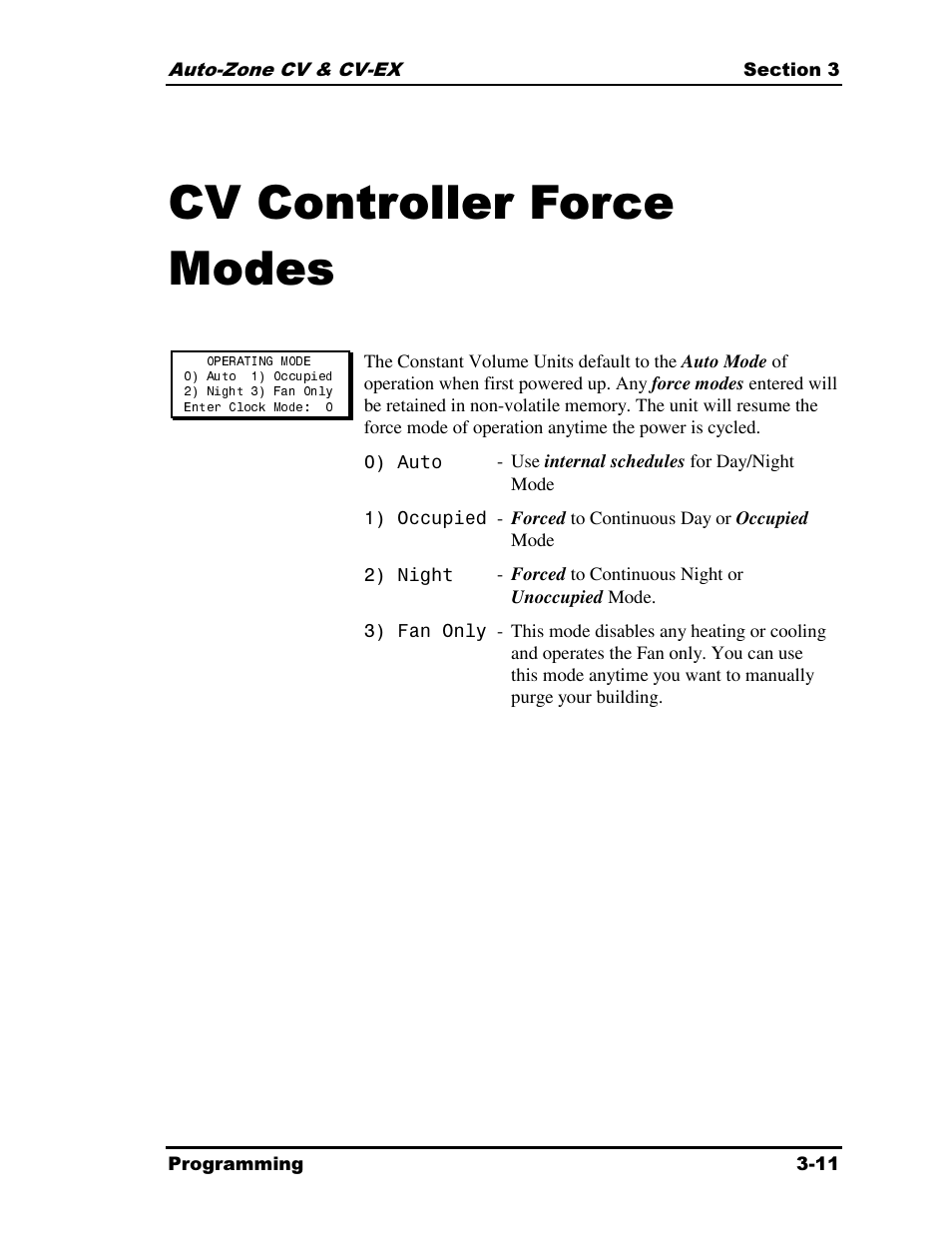 Cv controller force modes | Auto-Zone Control Systems Auto-Zone CV & CV-EX Systems Installation & Operation (Version 01C) User Manual | Page 55 / 120