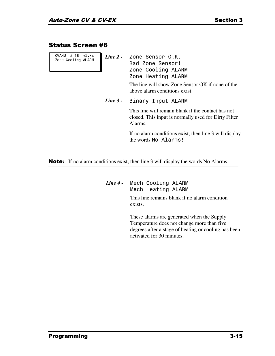 Status screen #6 | Auto-Zone Control Systems Auto-Zone CV & CV-EX Systems Installation & Operation (Version 01C) User Manual | Page 59 / 120