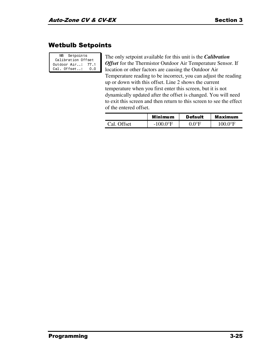 Minimum, Default, Maximum | Wetbulb setpoints | Auto-Zone Control Systems Auto-Zone CV & CV-EX Systems Installation & Operation (Version 01C) User Manual | Page 69 / 120