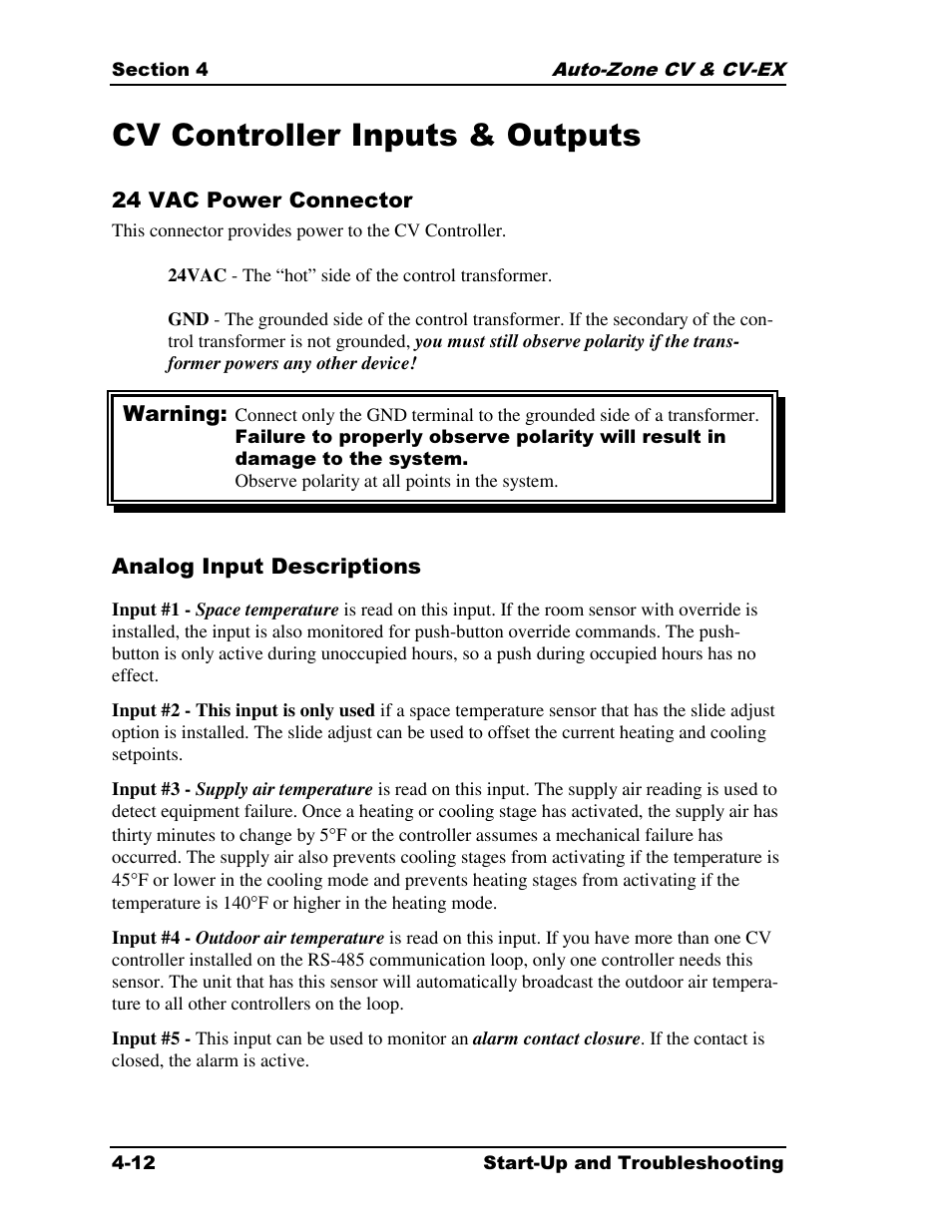 Cv controller inputs & outputs | Auto-Zone Control Systems Auto-Zone CV & CV-EX Systems Installation & Operation (Version 01C) User Manual | Page 90 / 120