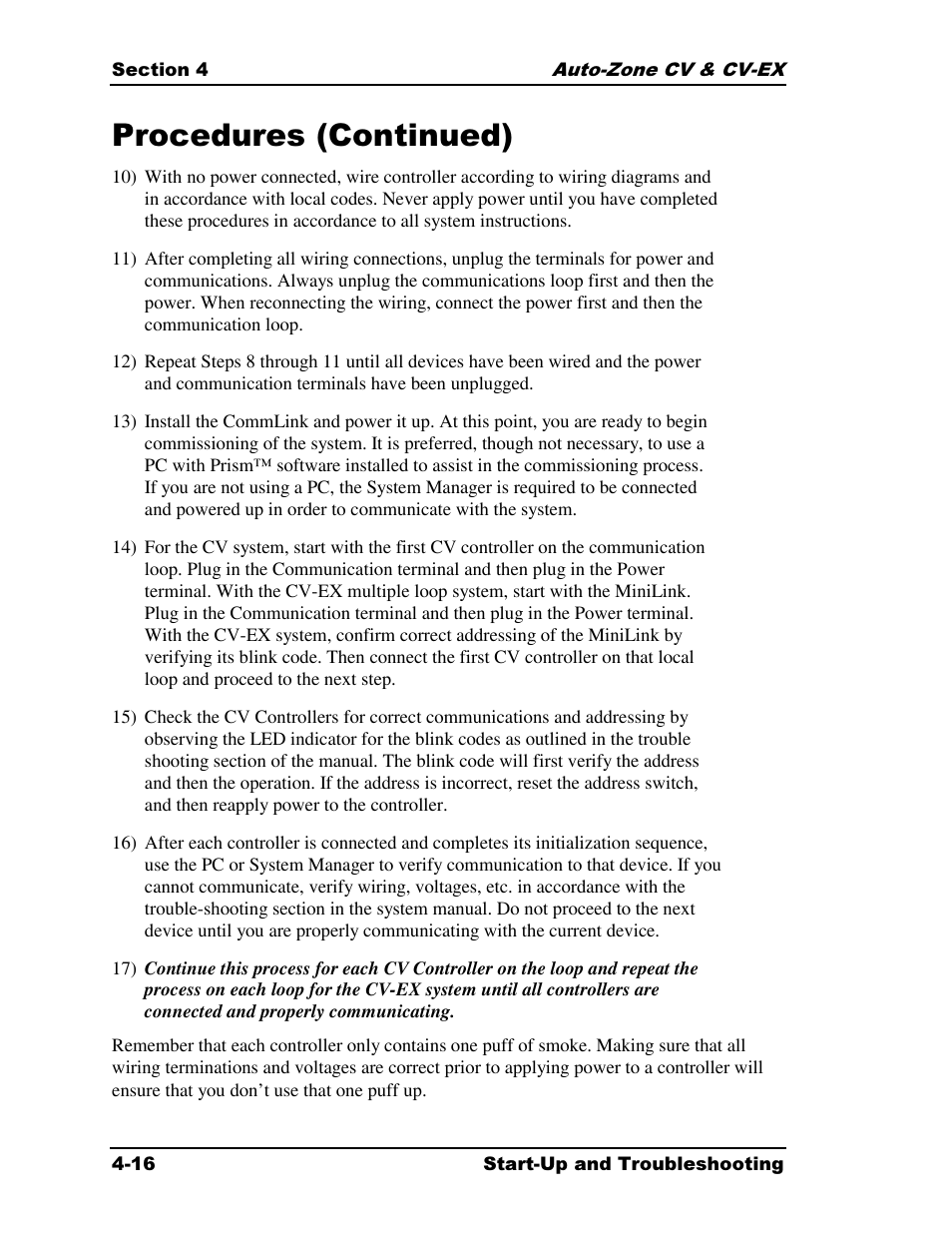 Procedures (continued) | Auto-Zone Control Systems Auto-Zone CV & CV-EX Systems Installation & Operation (Version 01C) User Manual | Page 94 / 120