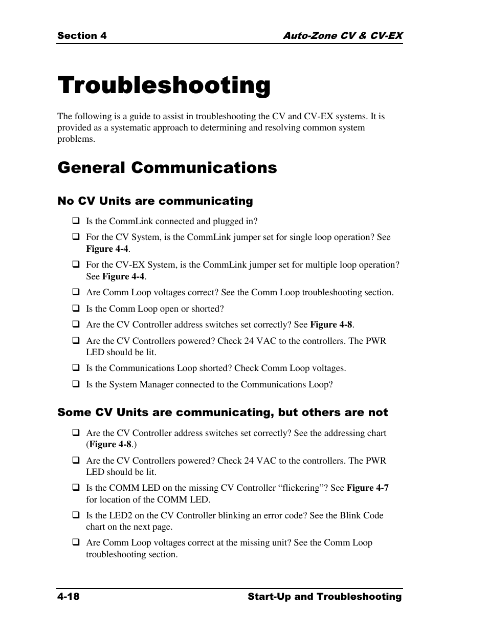 Troubleshooting, General communications | Auto-Zone Control Systems Auto-Zone CV & CV-EX Systems Installation & Operation (Version 01C) User Manual | Page 96 / 120