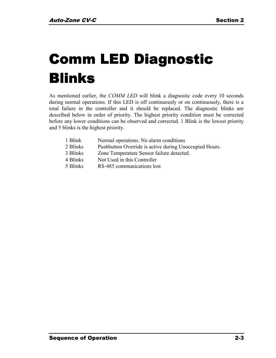 Comm led diagnostic | Auto-Zone Control Systems Auto-Zone CV-C Controller Installation Guide (Version 01A) User Manual | Page 13 / 42