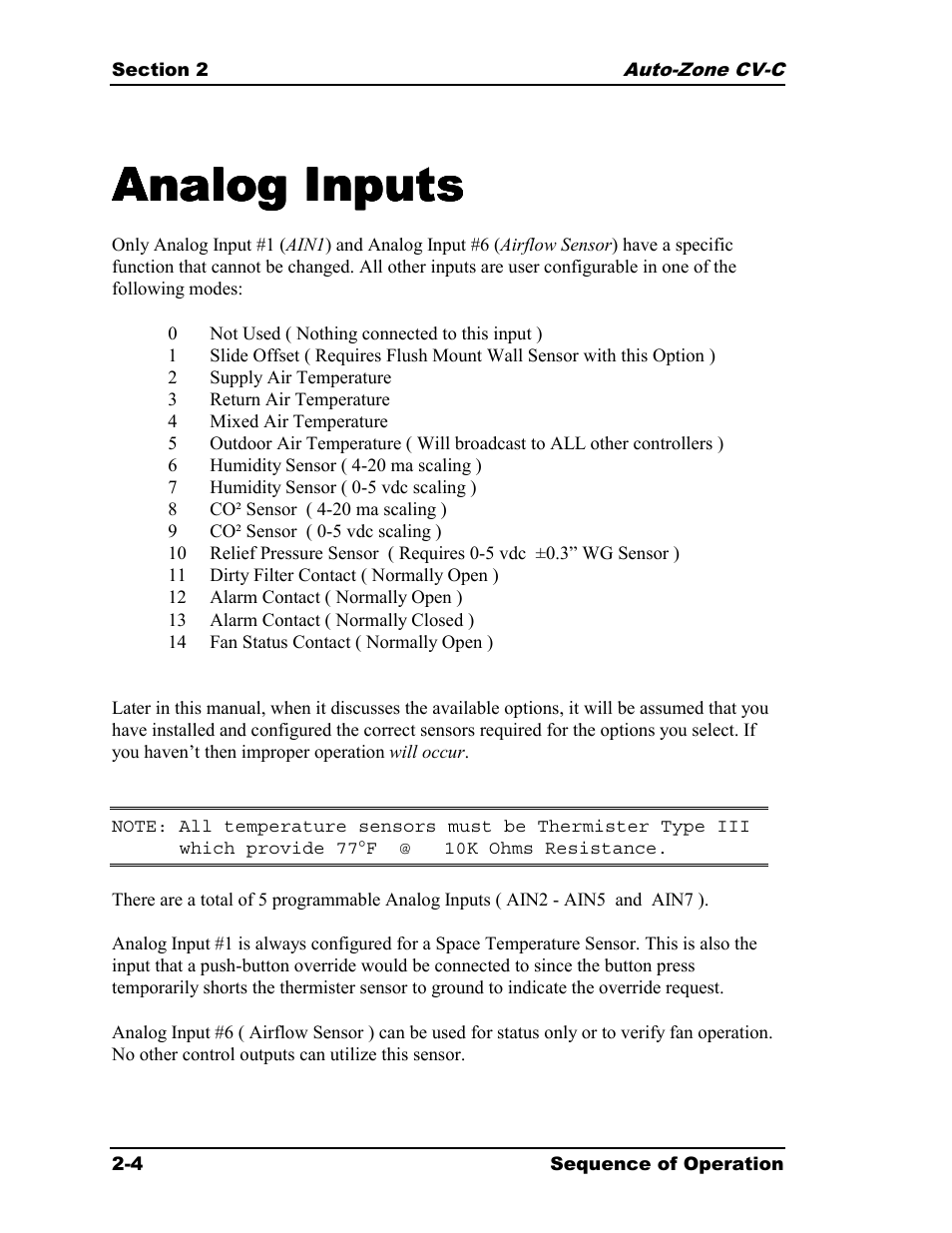 Analog inputs | Auto-Zone Control Systems Auto-Zone CV-C Controller Installation Guide (Version 01A) User Manual | Page 14 / 42
