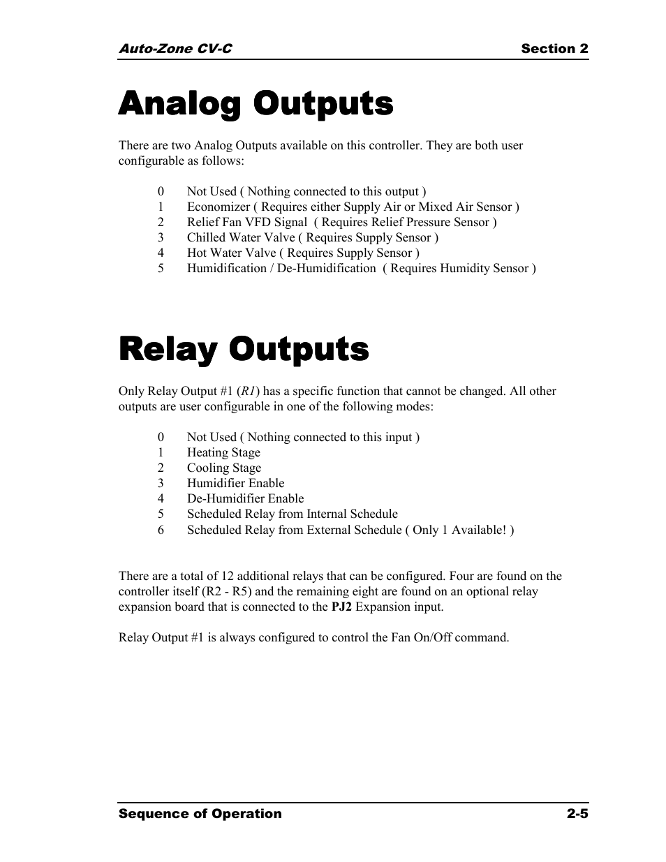 Analog outputs, Relay outputs | Auto-Zone Control Systems Auto-Zone CV-C Controller Installation Guide (Version 01A) User Manual | Page 15 / 42