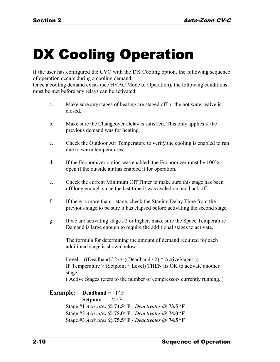 Dx cooling operation | Auto-Zone Control Systems Auto-Zone CV-C Controller Installation Guide (Version 01A) User Manual | Page 20 / 42