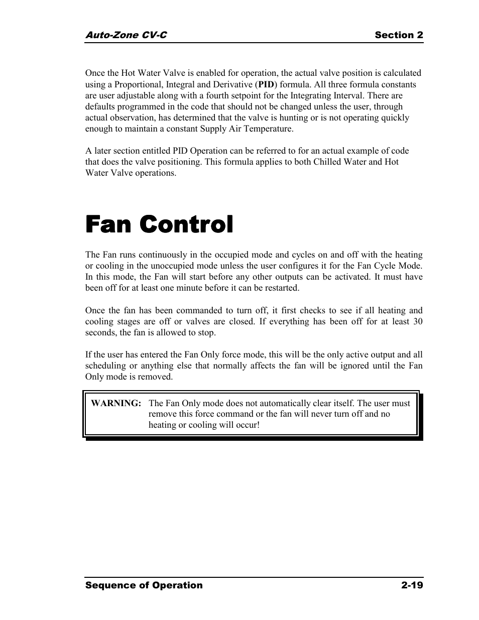 Fan control | Auto-Zone Control Systems Auto-Zone CV-C Controller Installation Guide (Version 01A) User Manual | Page 29 / 42