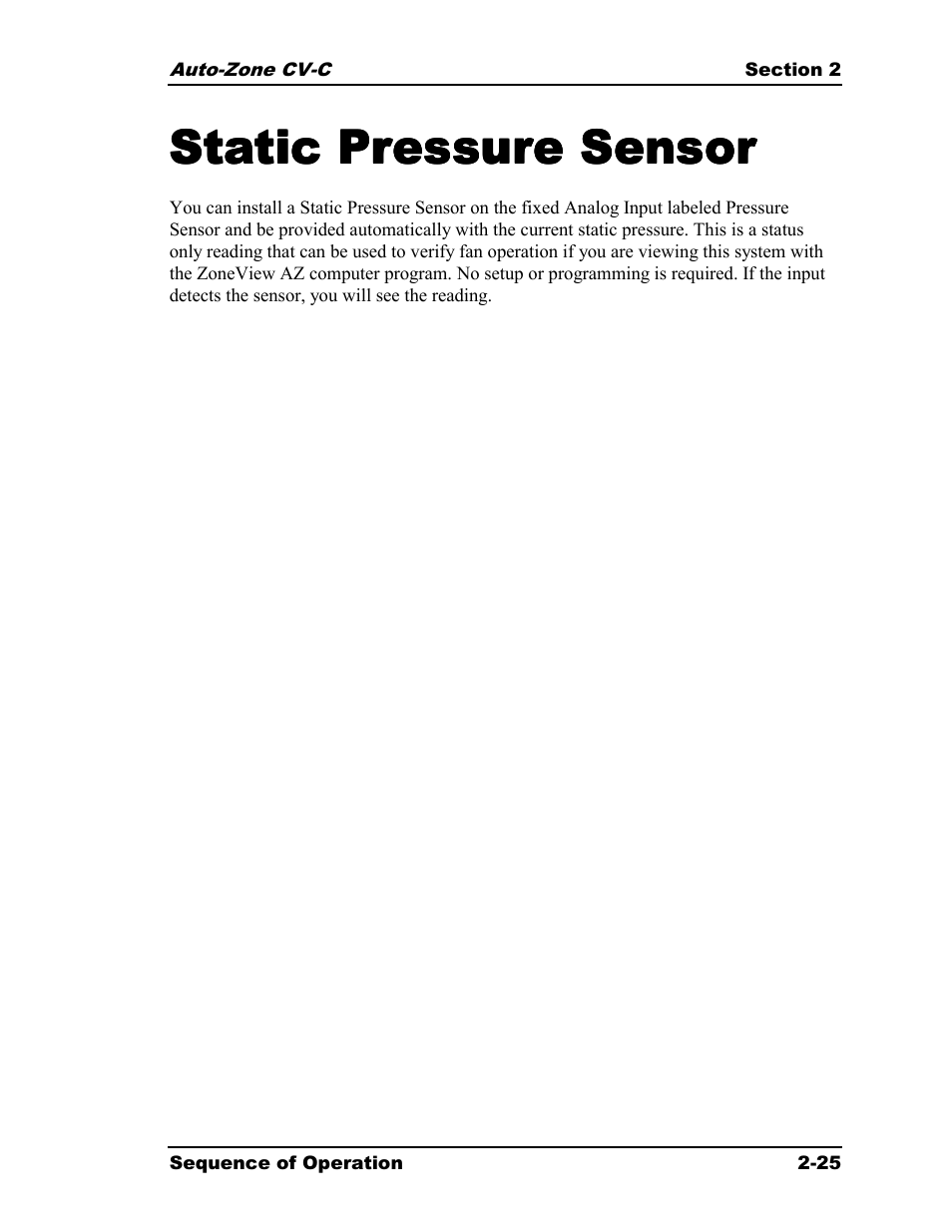 Static pressure sensor | Auto-Zone Control Systems Auto-Zone CV-C Controller Installation Guide (Version 01A) User Manual | Page 35 / 42