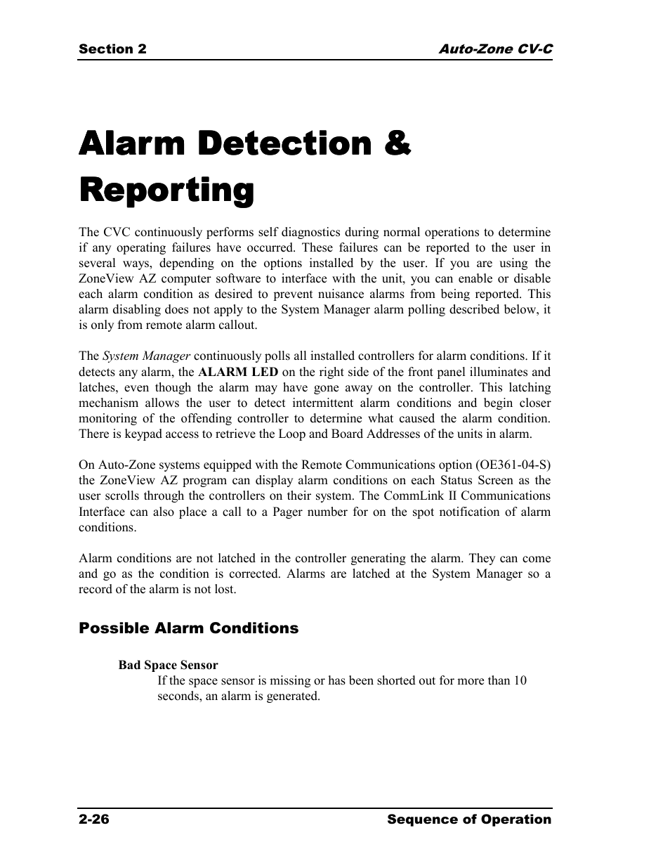 Alarm detection | Auto-Zone Control Systems Auto-Zone CV-C Controller Installation Guide (Version 01A) User Manual | Page 36 / 42