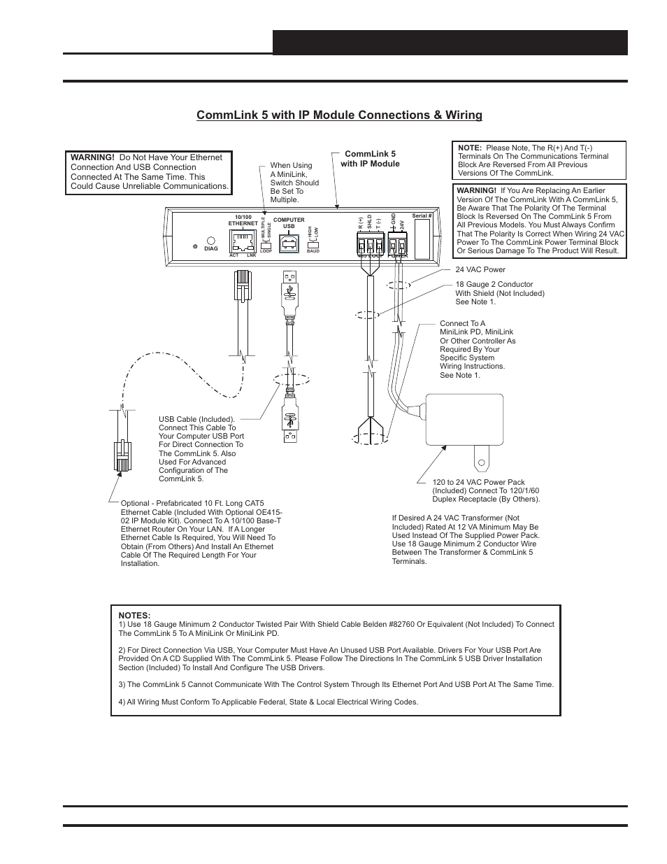 Ip module, Commlink 5 with ip module connections and wiring, 11 technical guide | Commlink 5 with ip module connections & wiring, Figure 7: commlink 5 connection & wiring | Auto-Zone Control Systems IP Module Kit Installation Guide for the IP Module Kit Used with CommLink IV & 5 (Version 01N) User Manual | Page 11 / 20