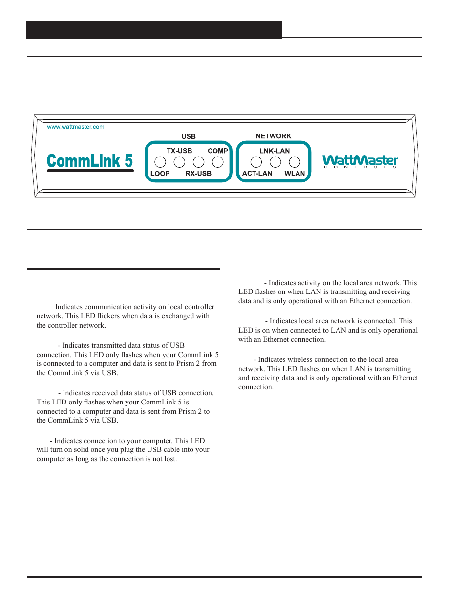 Ip module, Commlink 5 led descriptions | Auto-Zone Control Systems IP Module Kit Installation Guide for the IP Module Kit Used with CommLink IV & 5 (Version 01N) User Manual | Page 18 / 20