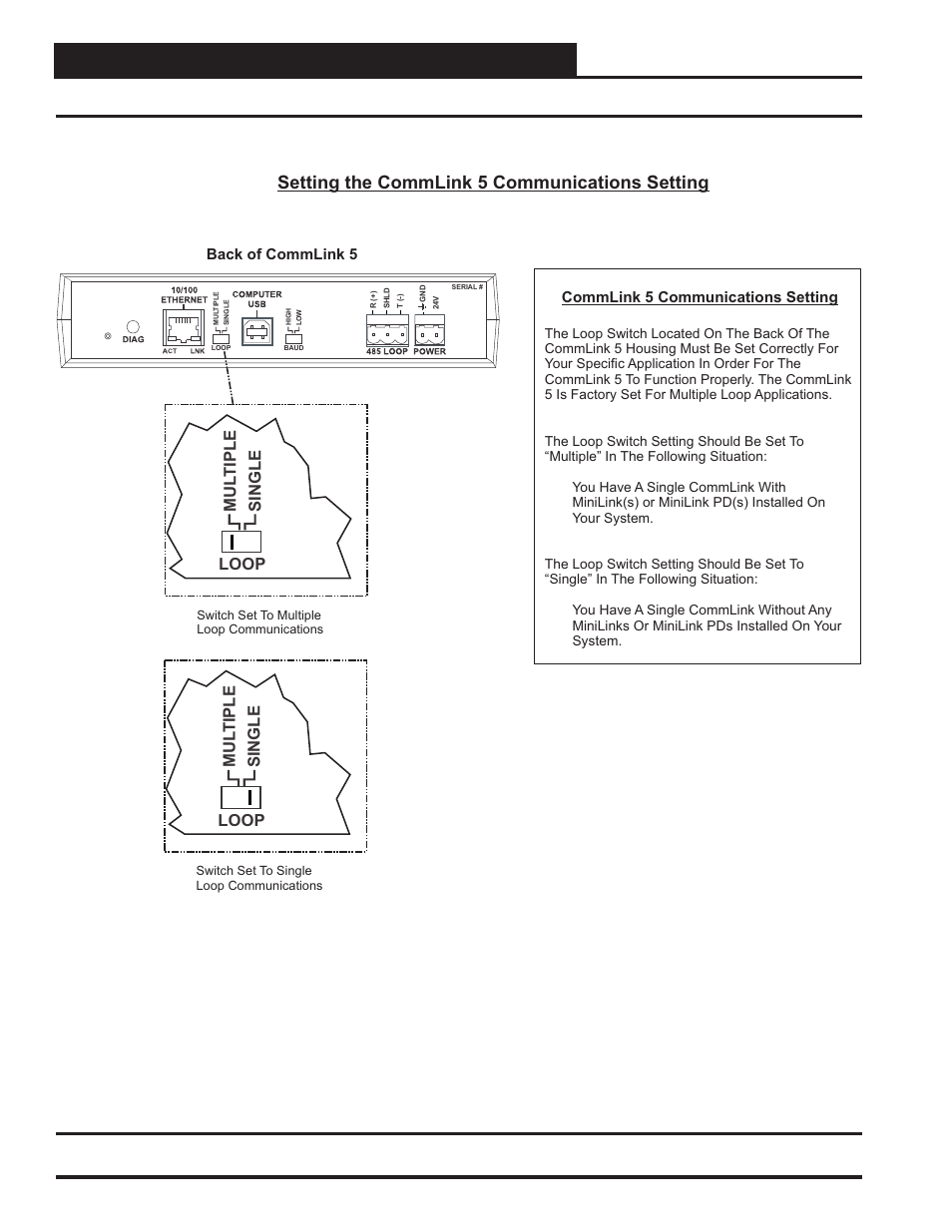 Ip module, Commlink 5 communications setting, 8 technical guide | Setting the commlink 5 setting communications, Mul t iple single loop | Auto-Zone Control Systems IP Module Kit Installation Guide for the IP Module Kit Used with CommLink IV & 5 (Version 01N) User Manual | Page 8 / 20