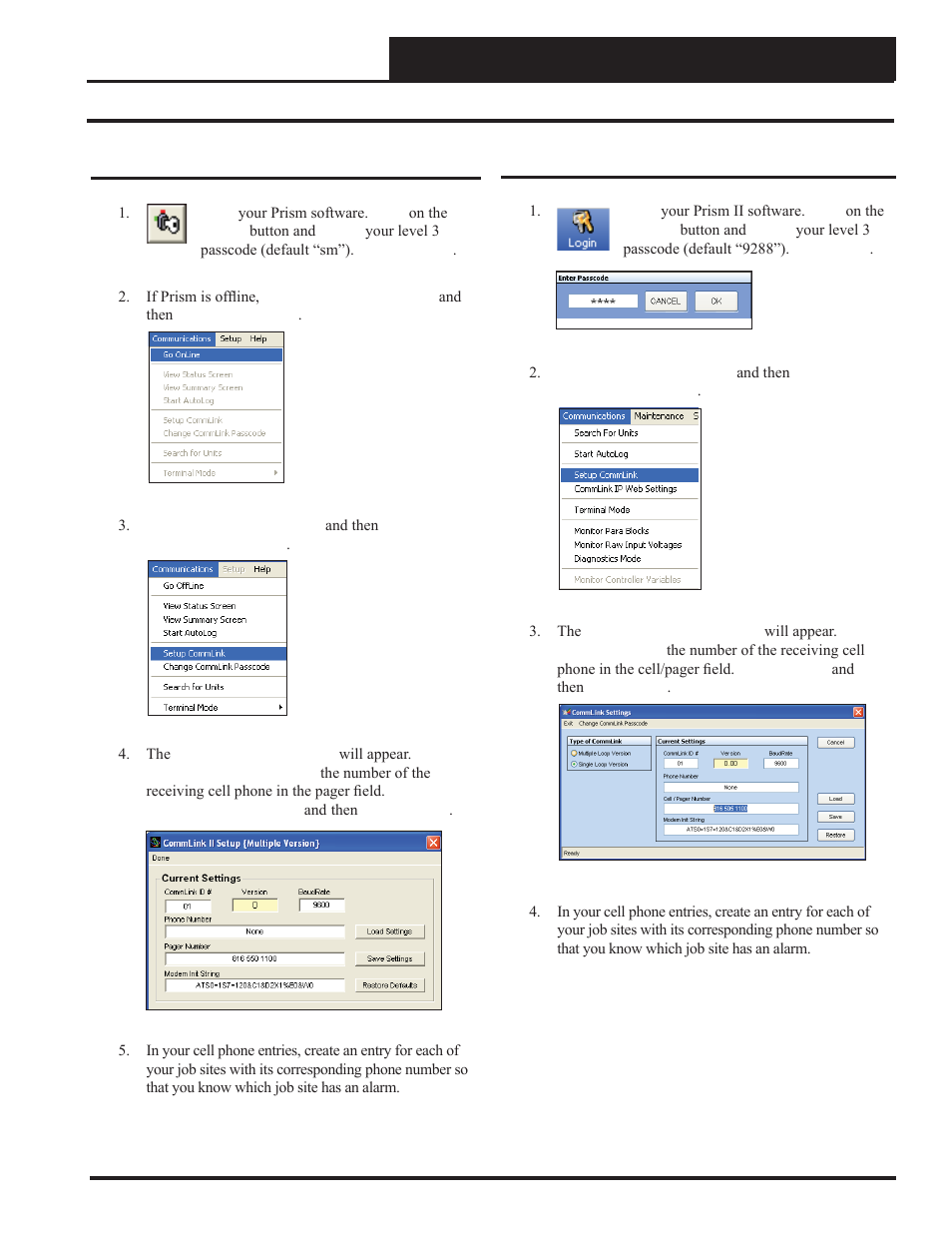 Remote link ii technical guide, Prism ii setup for alarm call-outs | Auto-Zone Control Systems Remote Link II Technical Guide, Installation Instructions for the Remote Link II Modem (Version 01C) User Manual | Page 15 / 20