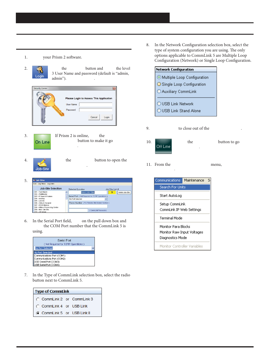 Commlink 5 technical guide, Prism 2 setup instructions, 10 operator interface | Prism 2 setup | Auto-Zone Control Systems CommLink 5 Technical Guide, Installation Instructions for the CommLink 5 Communications Interface (Version 01G) User Manual | Page 10 / 16