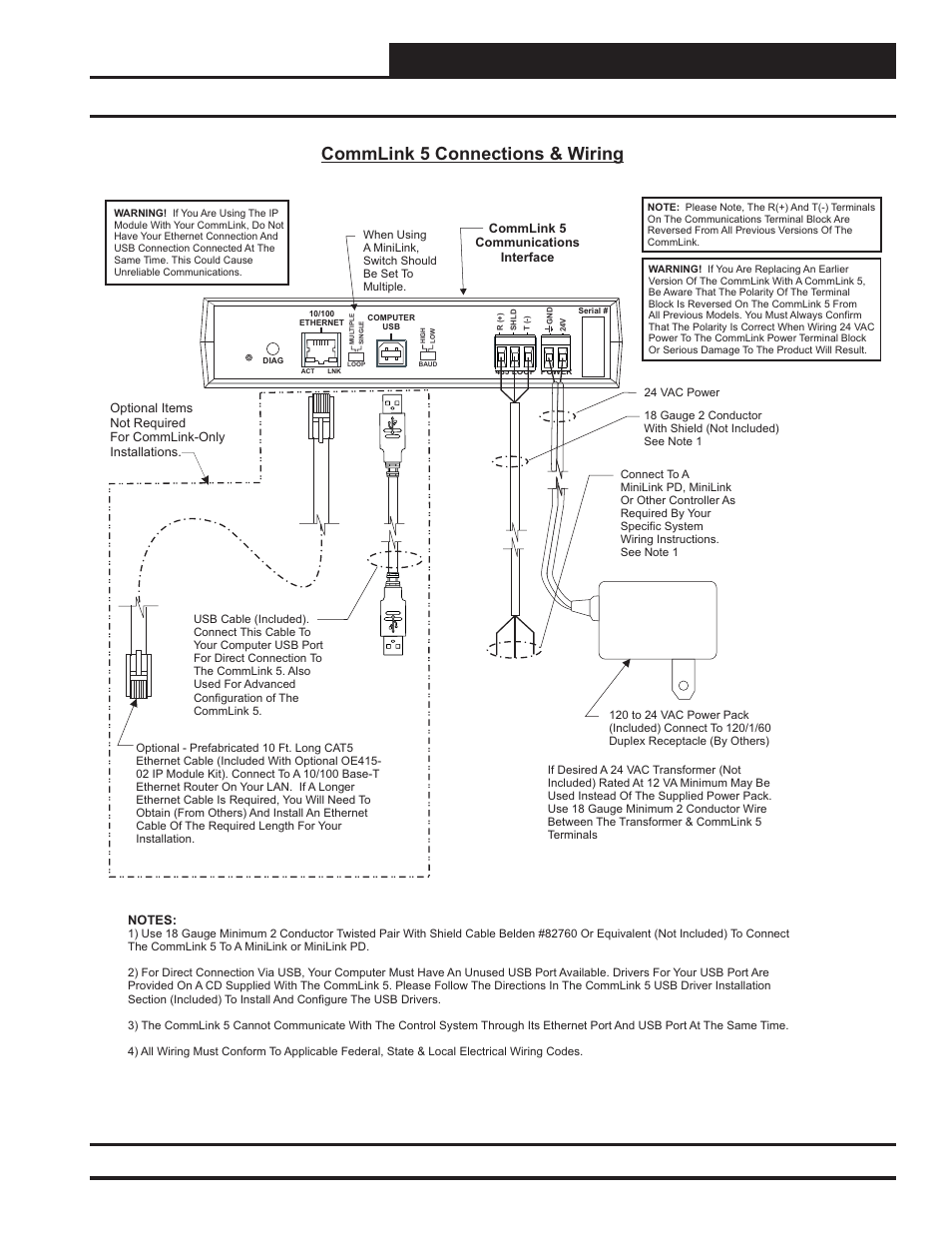 Commlink 5 technical guide, Connections and wiring, 5 operator interface | Commlink 5 connections & wiring, Figure 1: commlink 5 connection & wiring | Auto-Zone Control Systems CommLink 5 Technical Guide, Installation Instructions for the CommLink 5 Communications Interface (Version 01G) User Manual | Page 5 / 16