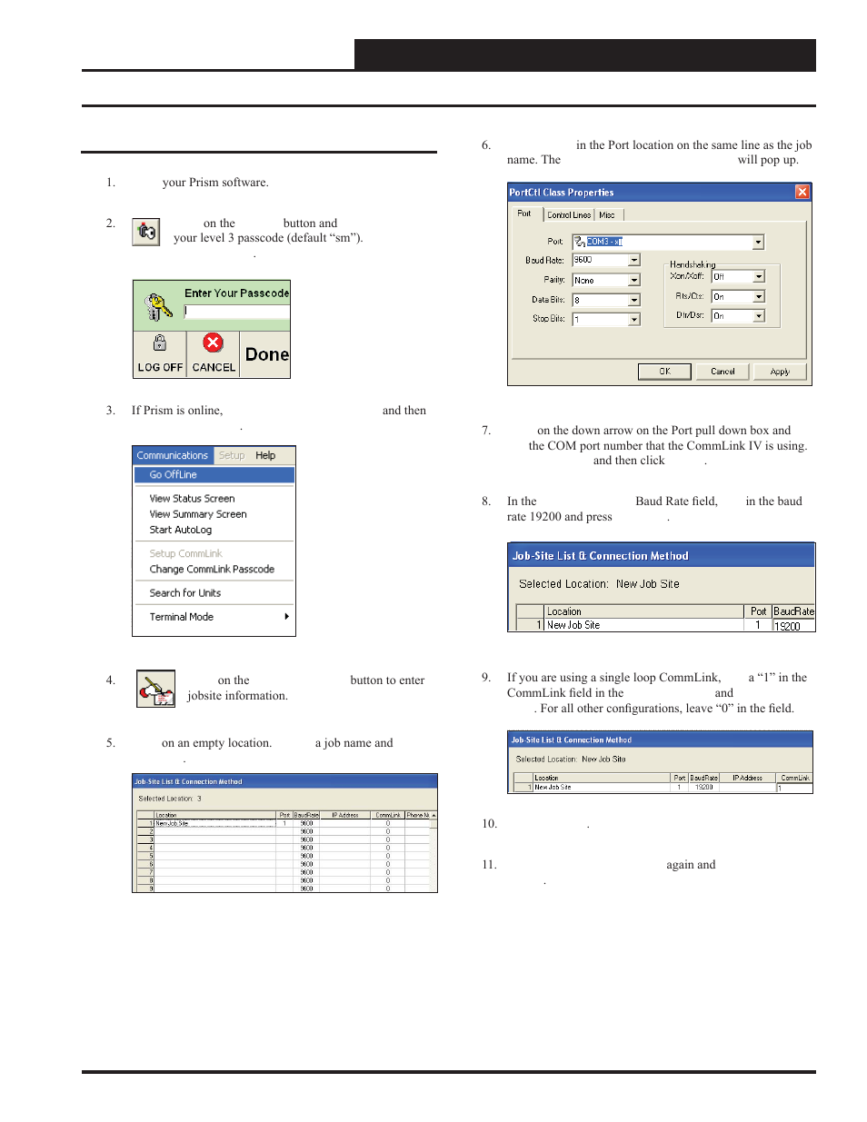 Prism setup instructions, Commlink iv technical guide 11 operator interface, Prism setup | Auto-Zone Control Systems CommLink IV Technical Guide, Installation Instructions for the CommLink IV Communications Interface (Version 01E) User Manual | Page 11 / 20