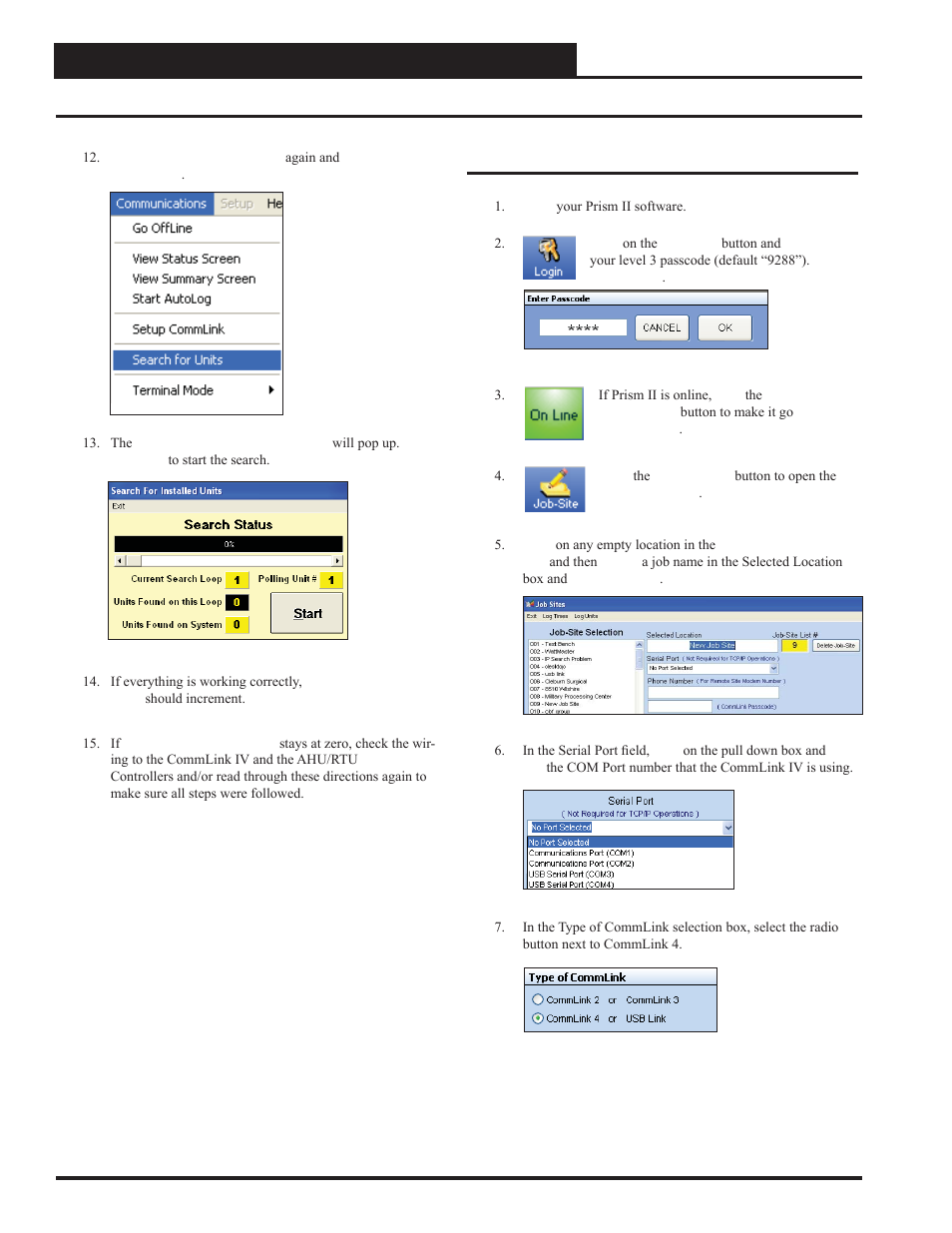 Prism ii setup instructions, Commlink iv technical guide 12 operator interface, Prism ii setup | Auto-Zone Control Systems CommLink IV Technical Guide, Installation Instructions for the CommLink IV Communications Interface (Version 01E) User Manual | Page 12 / 20
