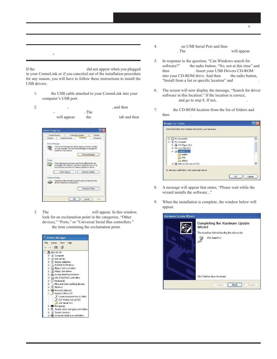 Troubleshooting the usb drivers for windows, Commlink iv technical guide 17 operator interface | Auto-Zone Control Systems CommLink IV Technical Guide, Installation Instructions for the CommLink IV Communications Interface (Version 01E) User Manual | Page 17 / 20