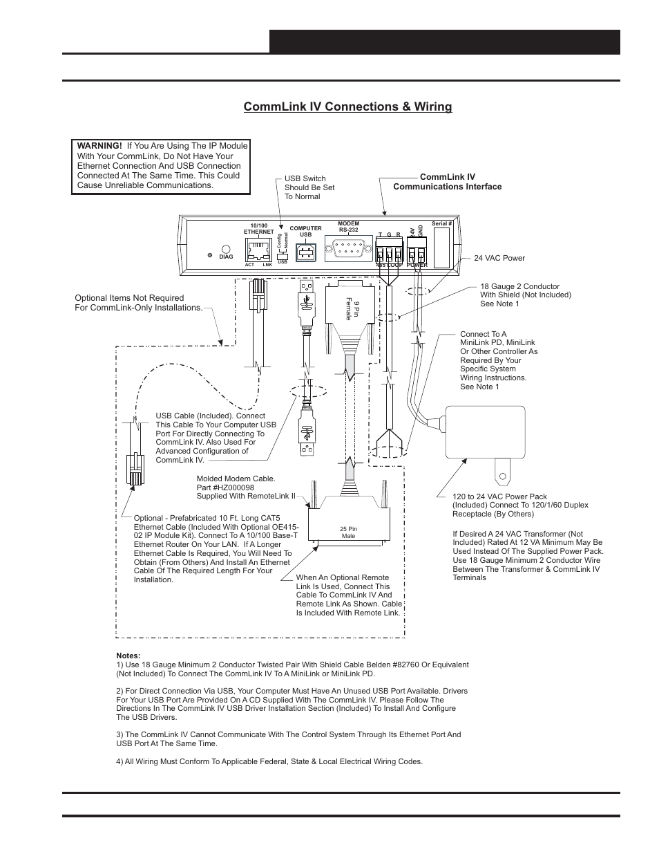 Connections and wiring, Commlink iv technical guide 5 operator interface, Commlink iv connections & wiring | Figure 1: commlink iv connection & wiring | Auto-Zone Control Systems CommLink IV Technical Guide, Installation Instructions for the CommLink IV Communications Interface (Version 01E) User Manual | Page 5 / 20