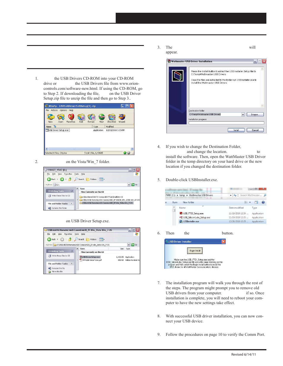 Usb driver installation for windows vista & 7 | Auto-Zone Control Systems CommLink IV Technical Guide, Installation Instructions for the CommLink IV Communications Interface (Version 01E) User Manual | Page 9 / 20