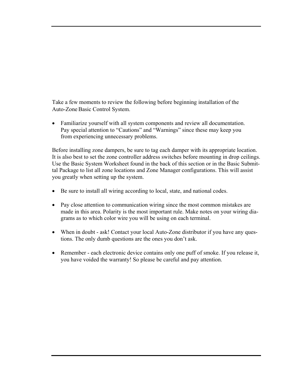 Tips before beginning installation | Auto-Zone Control Systems Auto-Zone Basic Systems Installation & Operation (Version 02C) User Manual | Page 31 / 150