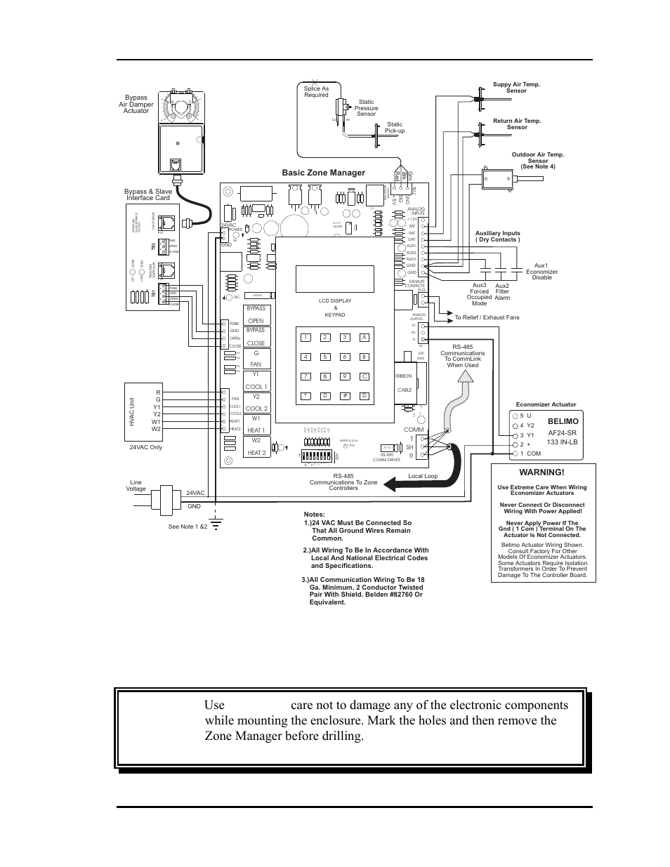 Warning, Auto-zone basic, 5 figure 2-5: zone manager wiring | Rockerdown, Basic zone manager, Belimo | Auto-Zone Control Systems Auto-Zone Basic Systems Installation & Operation (Version 02C) User Manual | Page 35 / 150