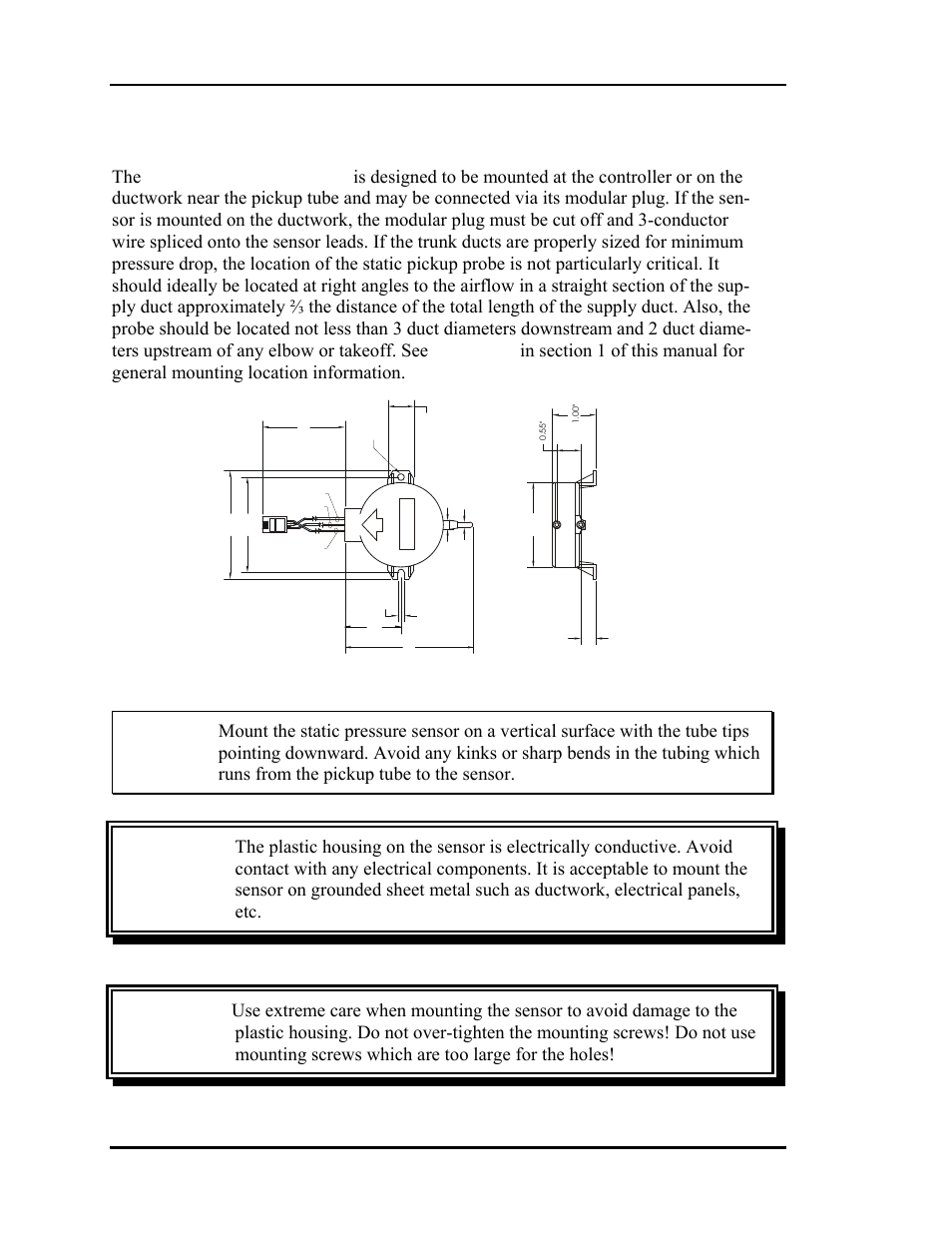 Duct static pressure sensor, Warning, Auto-zone basic | Installation and wiring | Auto-Zone Control Systems Auto-Zone Basic Systems Installation & Operation (Version 02C) User Manual | Page 56 / 150