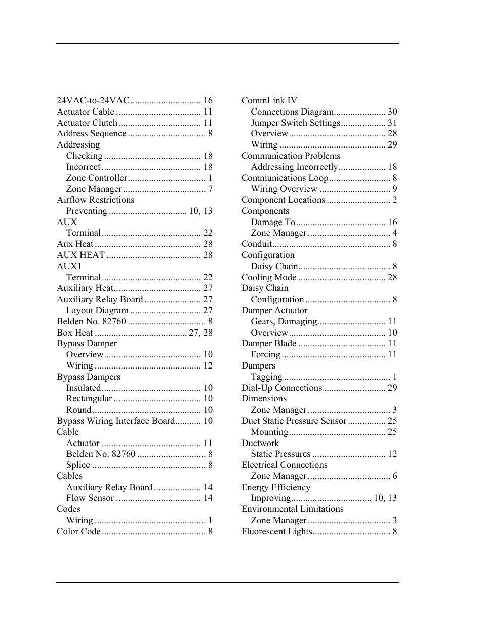 Index | Auto-Zone Control Systems Auto-Zone Basic Systems Installation & Operation (Version 02C) User Manual | Page 64 / 150