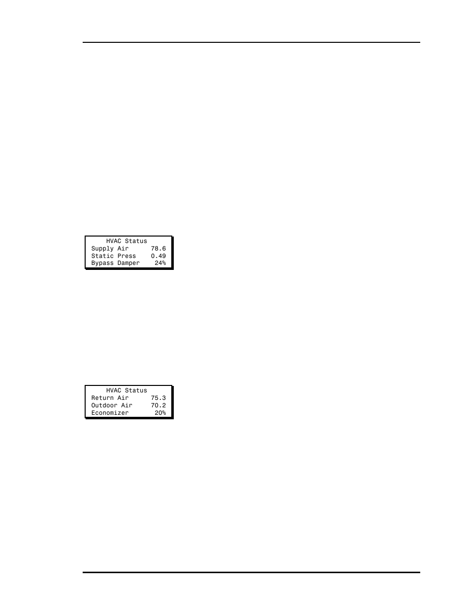 Zone manager status screens, Status screen #1, Status screen #2 | Auto-Zone Control Systems Auto-Zone Basic Systems Installation & Operation (Version 02C) User Manual | Page 73 / 150
