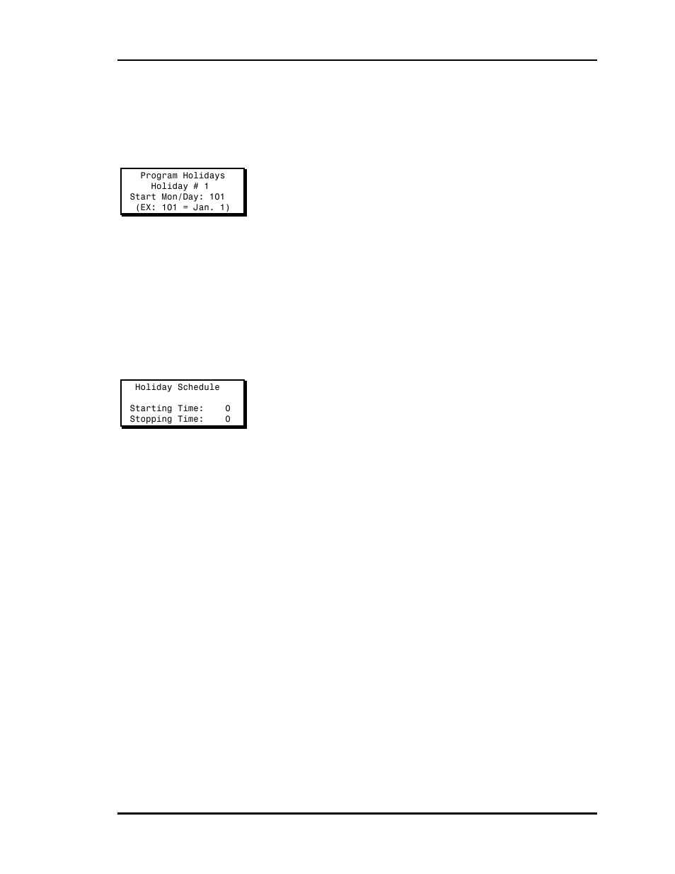 Holidays, Holiday day selection, Holiday start/stop times | Auto-Zone Control Systems Auto-Zone Basic Systems Installation & Operation (Version 02C) User Manual | Page 83 / 150