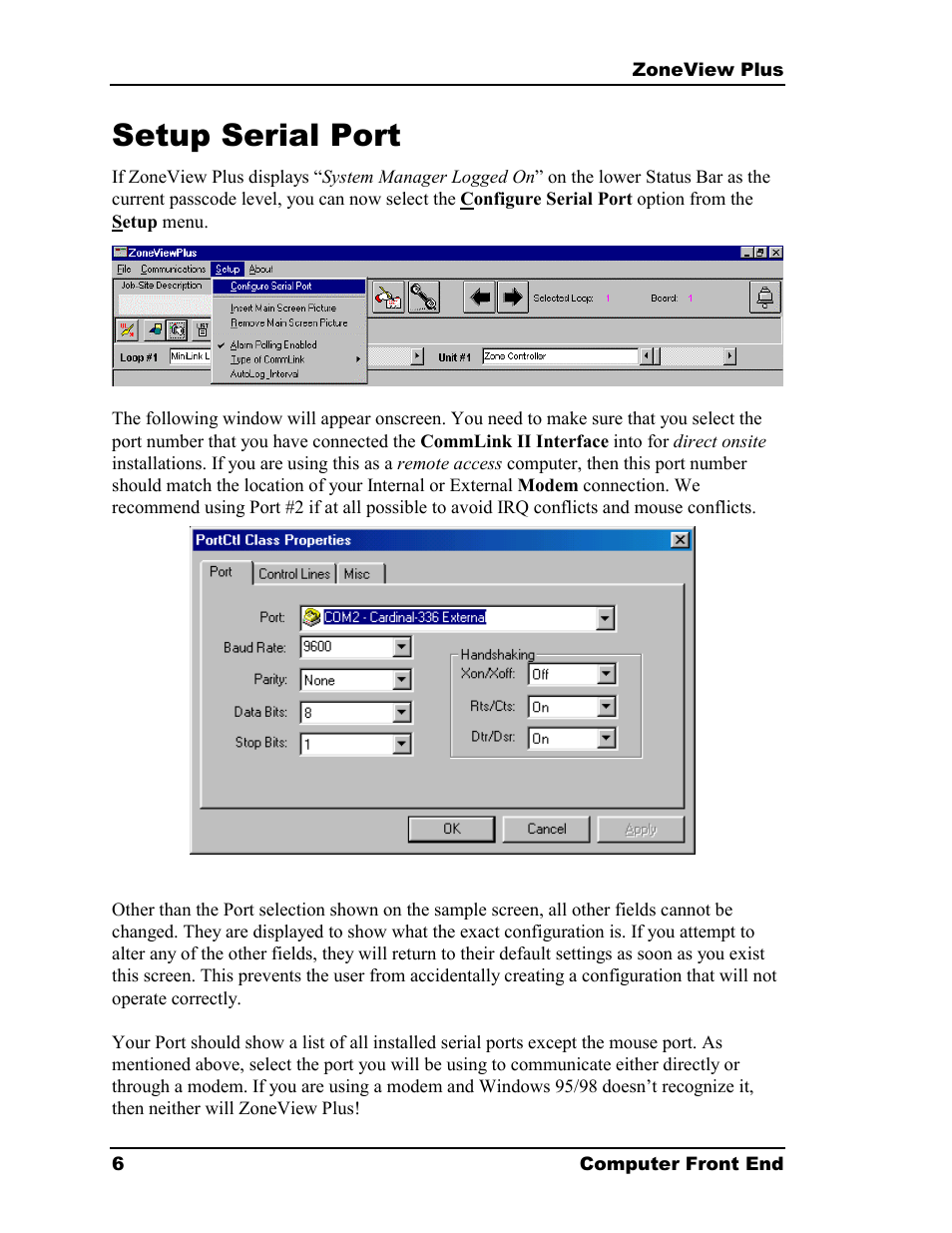 Setup serial port | Auto-Zone Control Systems ZoneView Plus Software Manual (Version 01C) User Manual | Page 12 / 62