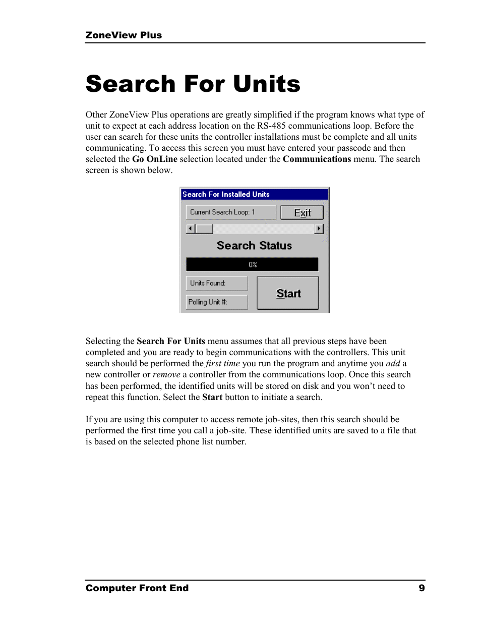 Search for units | Auto-Zone Control Systems ZoneView Plus Software Manual (Version 01C) User Manual | Page 15 / 62