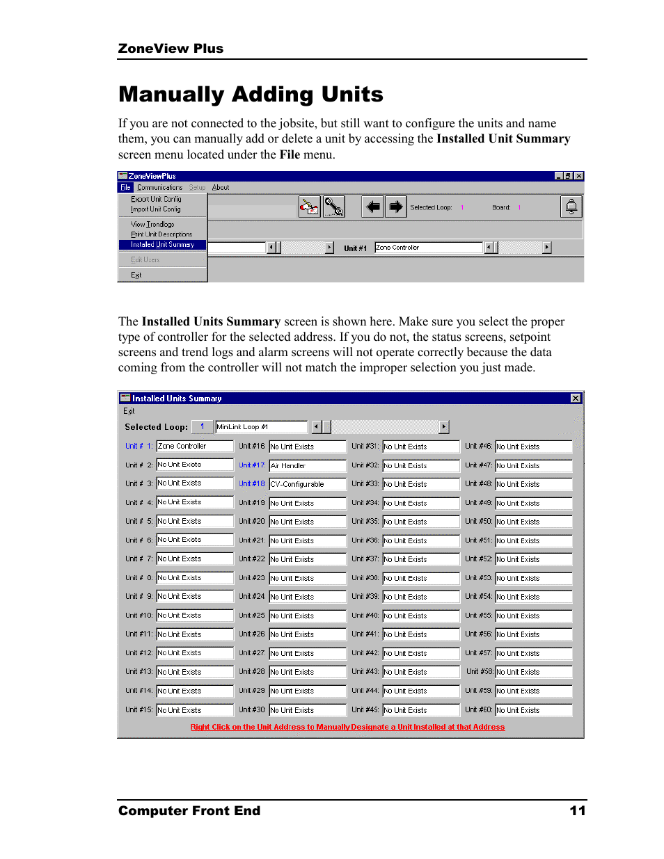 Manually adding units | Auto-Zone Control Systems ZoneView Plus Software Manual (Version 01C) User Manual | Page 17 / 62