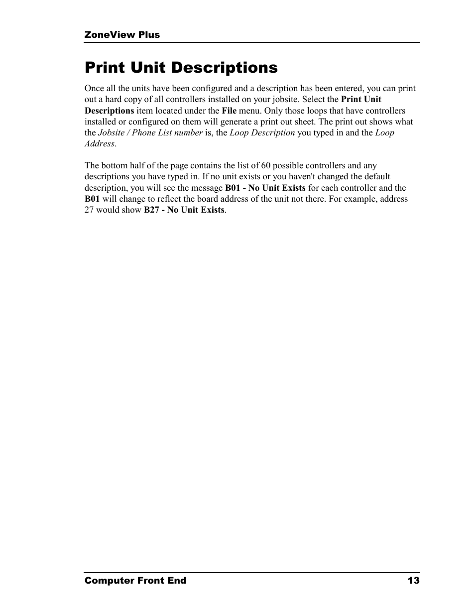 Print unit descriptions | Auto-Zone Control Systems ZoneView Plus Software Manual (Version 01C) User Manual | Page 19 / 62
