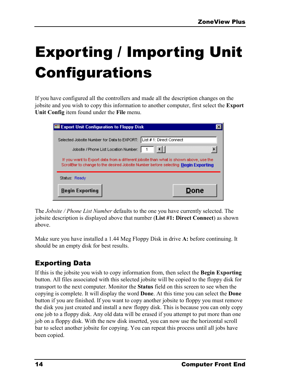 Exporting / importing unit configurations | Auto-Zone Control Systems ZoneView Plus Software Manual (Version 01C) User Manual | Page 20 / 62