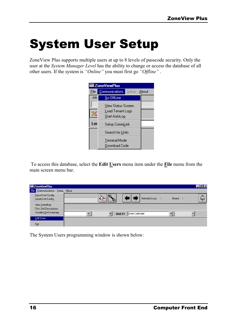 System user setup | Auto-Zone Control Systems ZoneView Plus Software Manual (Version 01C) User Manual | Page 22 / 62