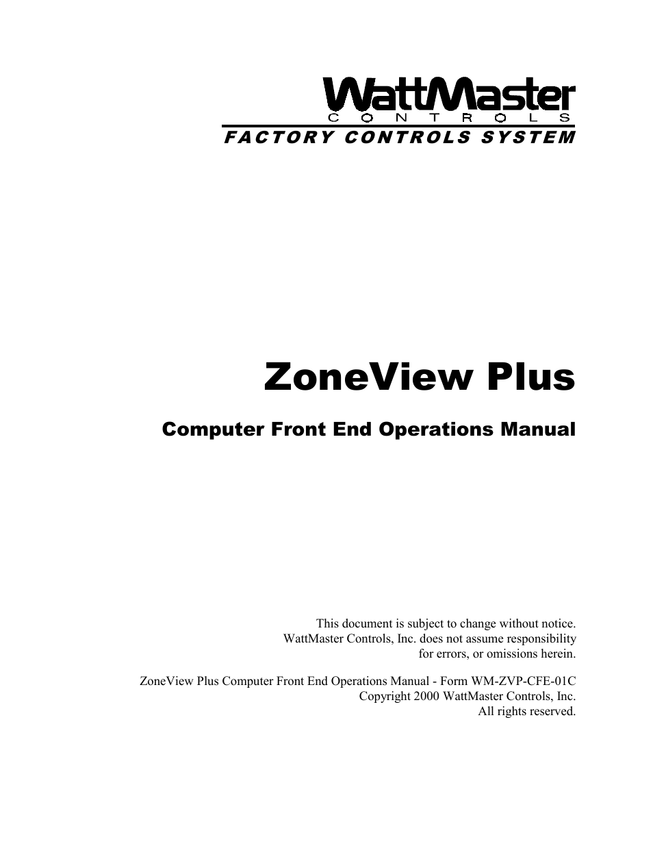 Zoneview plus, Computer front end operations manual | Auto-Zone Control Systems ZoneView Plus Software Manual (Version 01C) User Manual | Page 3 / 62