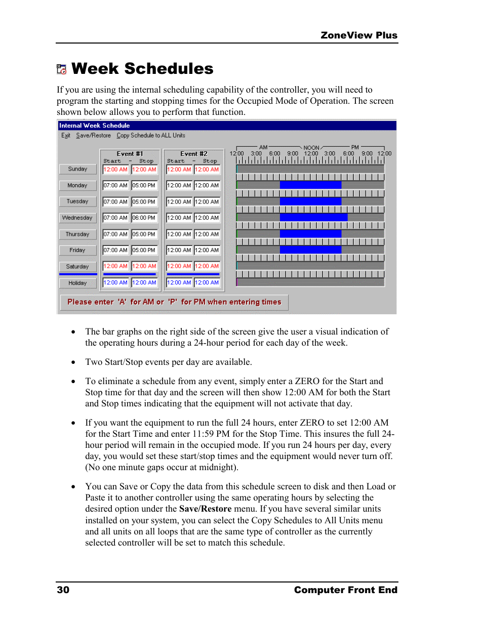 Week schedules | Auto-Zone Control Systems ZoneView Plus Software Manual (Version 01C) User Manual | Page 36 / 62