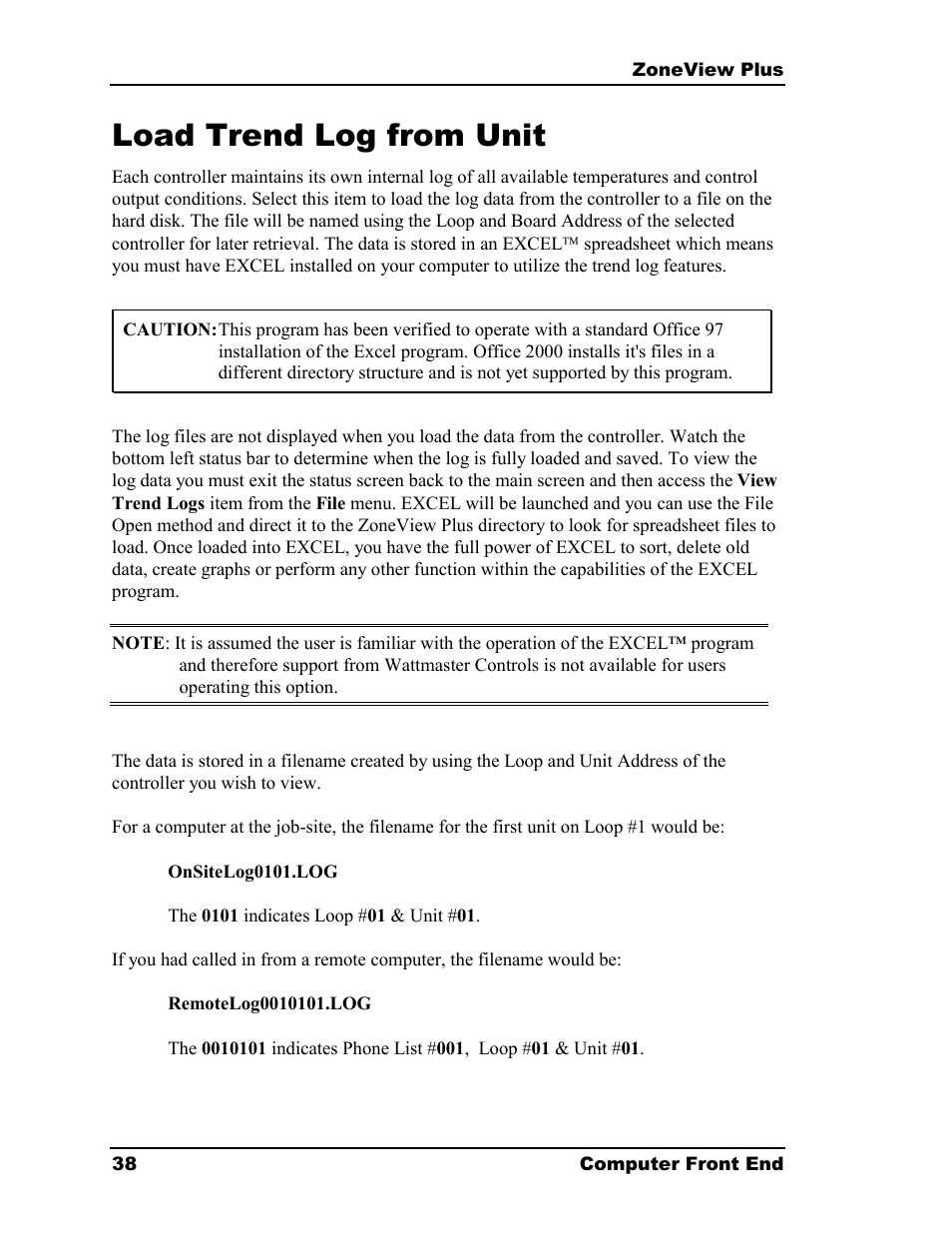 Load trend log from unit | Auto-Zone Control Systems ZoneView Plus Software Manual (Version 01C) User Manual | Page 44 / 62