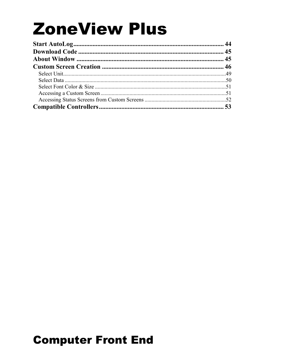 Zoneview plus, Computer front end | Auto-Zone Control Systems ZoneView Plus Software Manual (Version 01C) User Manual | Page 6 / 62