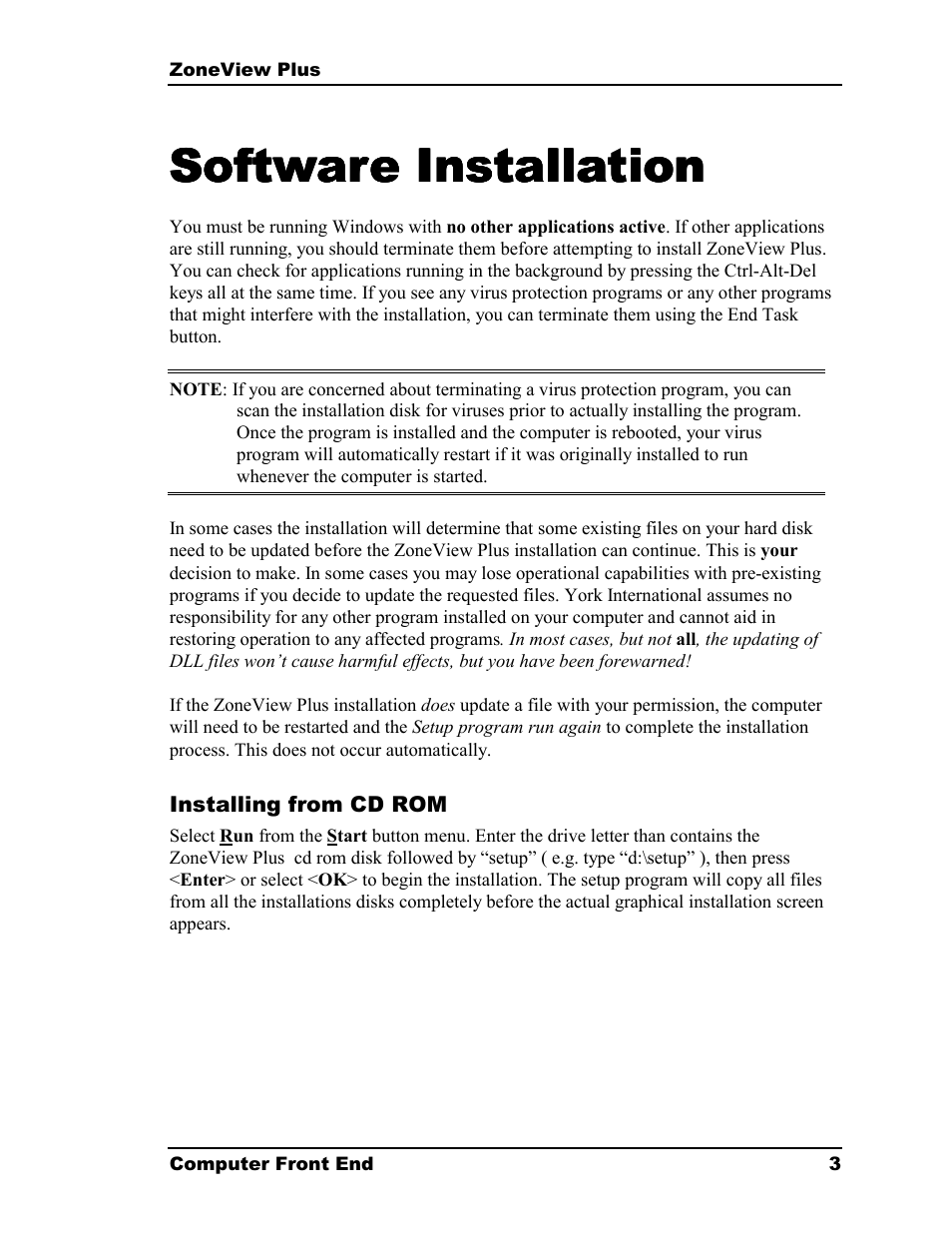 Software installation | Auto-Zone Control Systems ZoneView Plus Software Manual (Version 01C) User Manual | Page 9 / 62