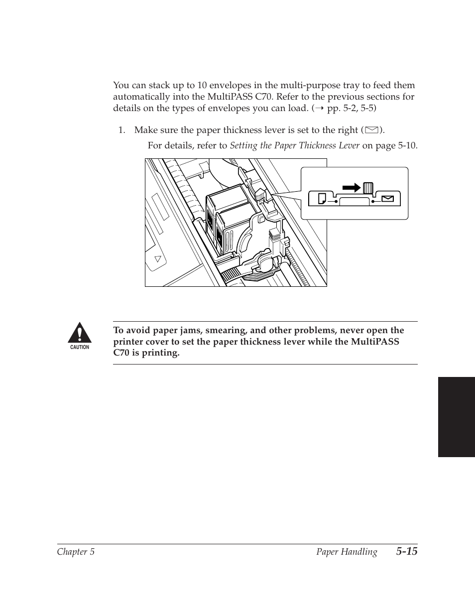 Loading envelopes, Chapter 5 paper handling, Paper handling | Canon C70 User Manual | Page 129 / 421